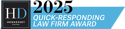 Logo Recognizing Peterson & Associates, P. C.'s affiliation with Hennessey 2025 Quick Responding Law Firm Award